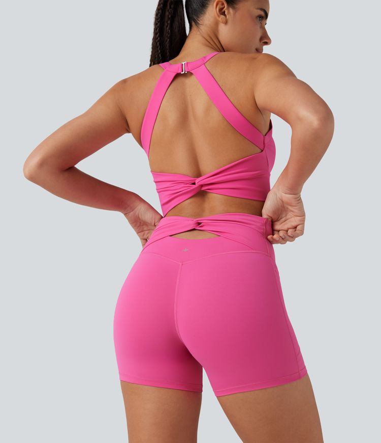 SoftlyZero™ Plush High-waisted Twisted-Back Yoga Biker Shorts 5'' with Pockets SoftlyZero™ Plush High-waisted Twisted-Back Yoga Biker Shorts 5'' with Pockets
