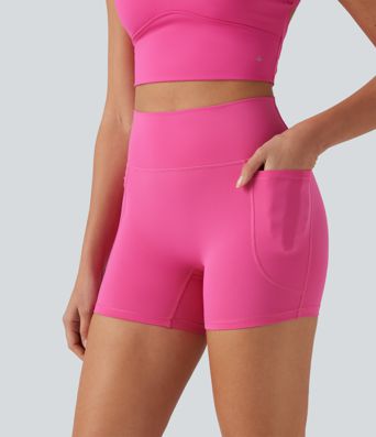 SoftlyZero™ Plush High-waisted Twisted-Back Yoga Biker Shorts 5'' with Pockets SoftlyZero™ Plush High-waisted Twisted-Back Yoga Biker Shorts 5'' with Pockets