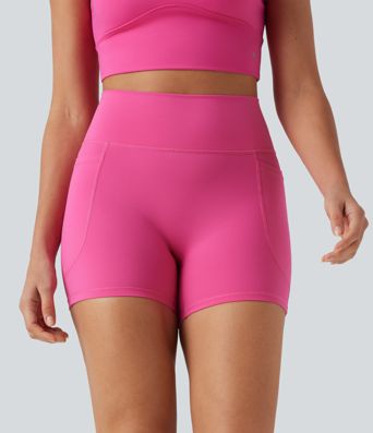SoftlyZero™ Plush High-waisted Twisted-Back Yoga Biker Shorts 5'' with Pockets SoftlyZero™ Plush High-waisted Twisted-Back Yoga Biker Shorts 5'' with Pockets