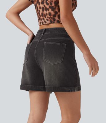 Halara Flex™ Mid Rise Rolled Hem Denim Casual Shorts 5'' with Pockets