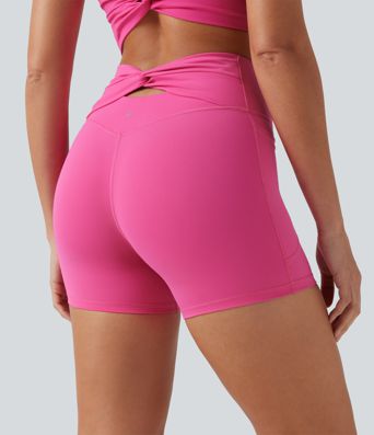 SoftlyZero™ Plush High-waisted Twisted-Back Yoga Biker Shorts 5'' with Pockets SoftlyZero™ Plush High-waisted Twisted-Back Yoga Biker Shorts 5'' with Pockets