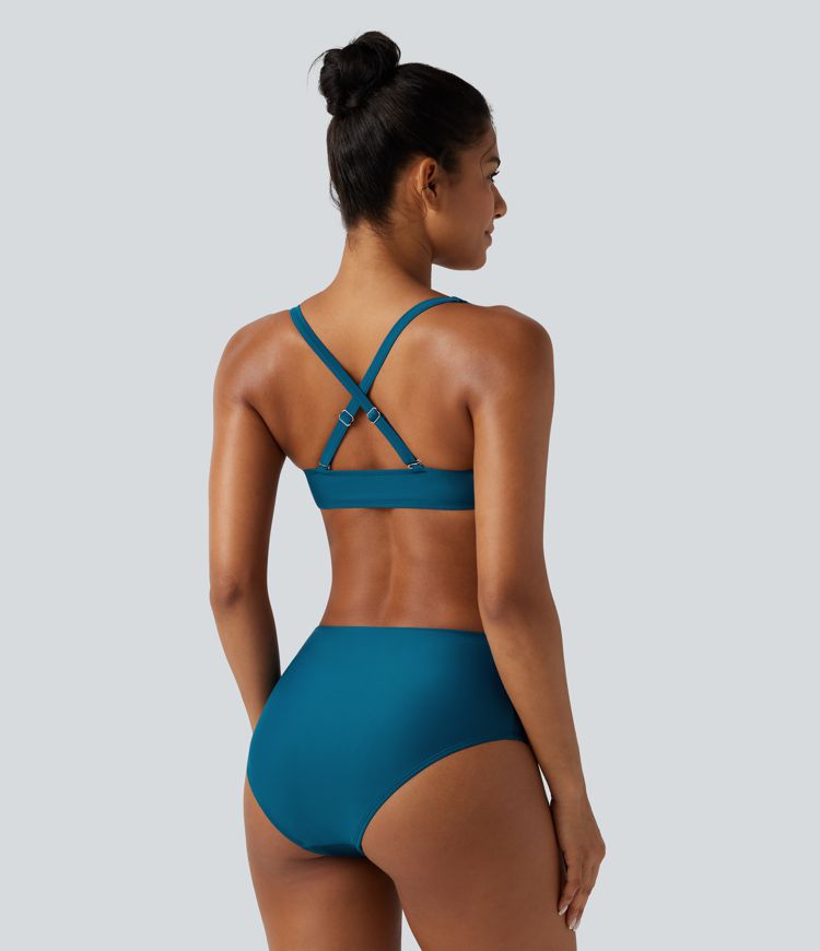 Adjustable Straps Twisted Ruched Built-in Bra Push-Up Tummy Control Bikini Set
