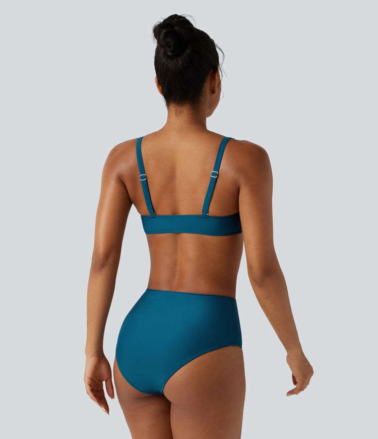 Adjustable Straps Twisted Ruched Built-in Bra Push-Up Tummy Control Bikini Set