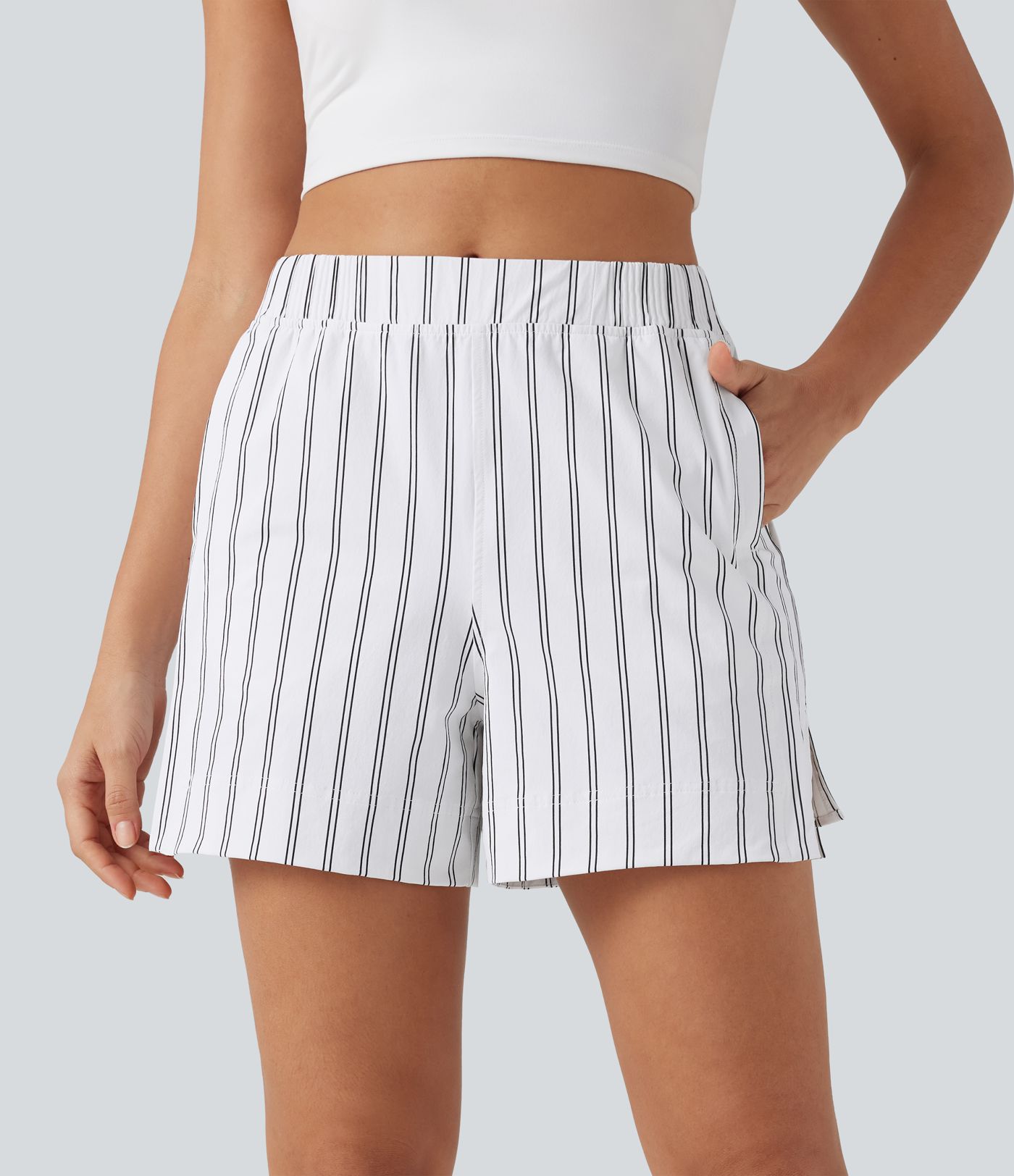 High Waisted Split Stripe Tennis Shorts with Pockets 4''
