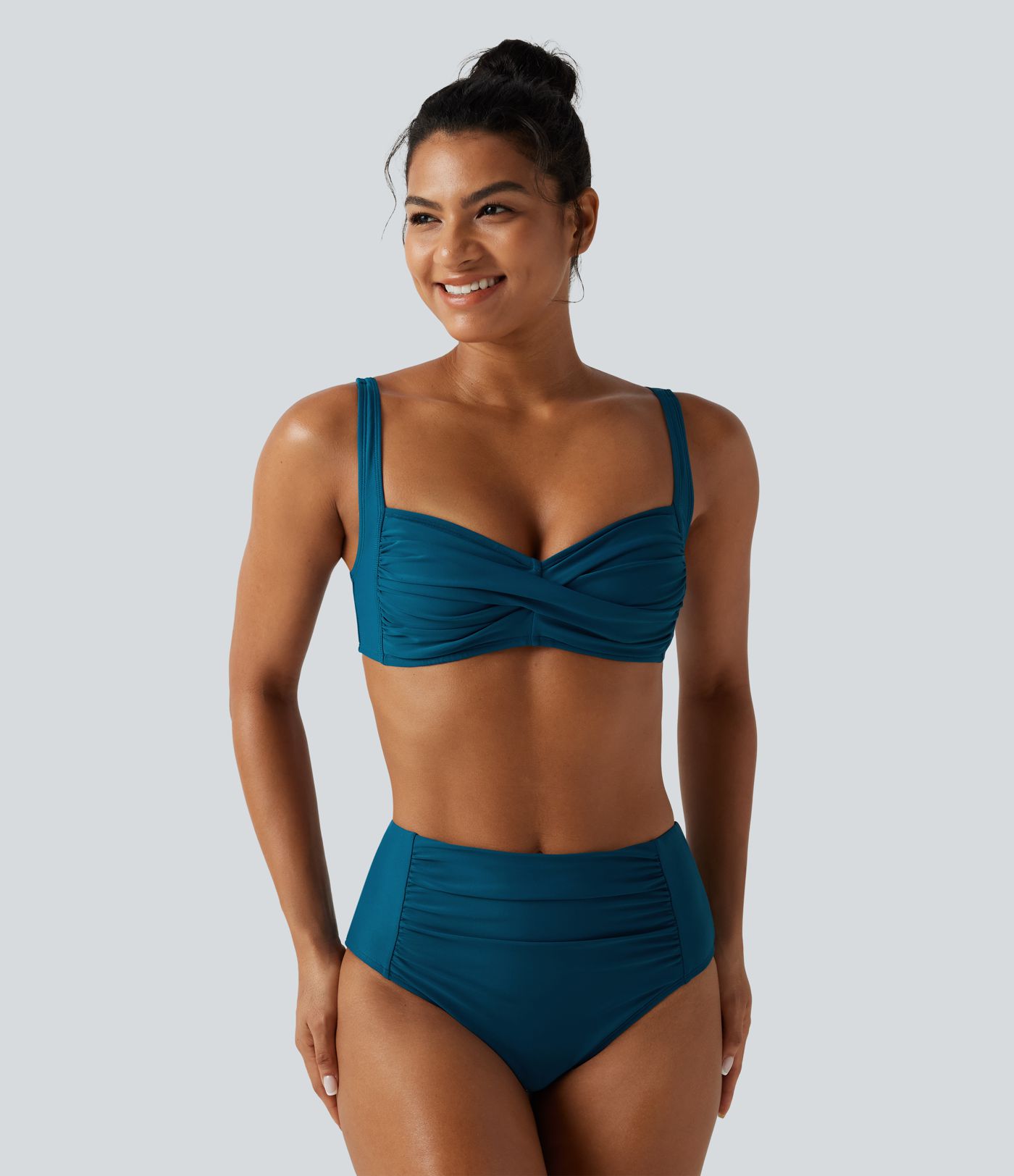 Adjustable Straps Twisted Ruched Built-in Bra Push-Up Tummy Control Bikini Set