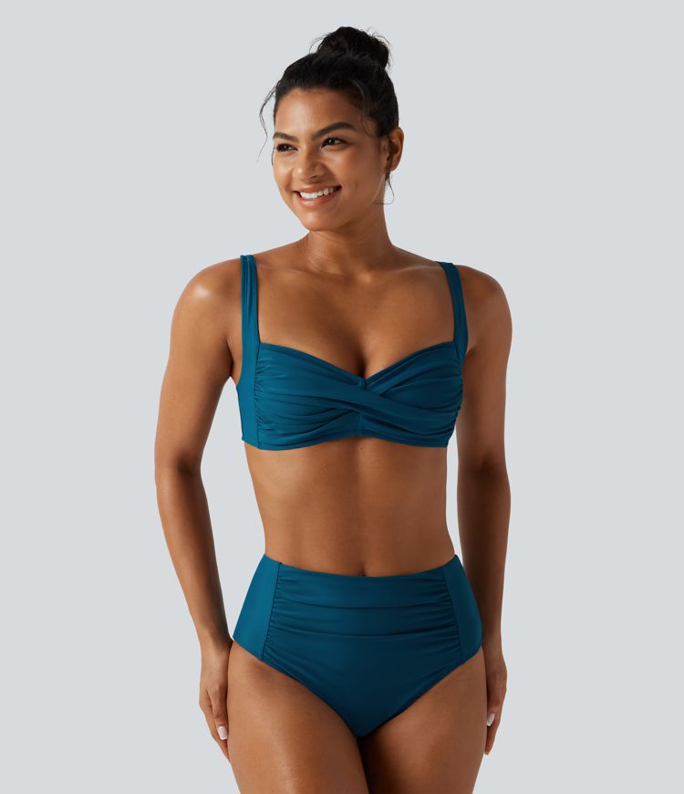 Adjustable Straps Twisted Ruched Built-in Bra Push-Up Tummy Control Bikini Set