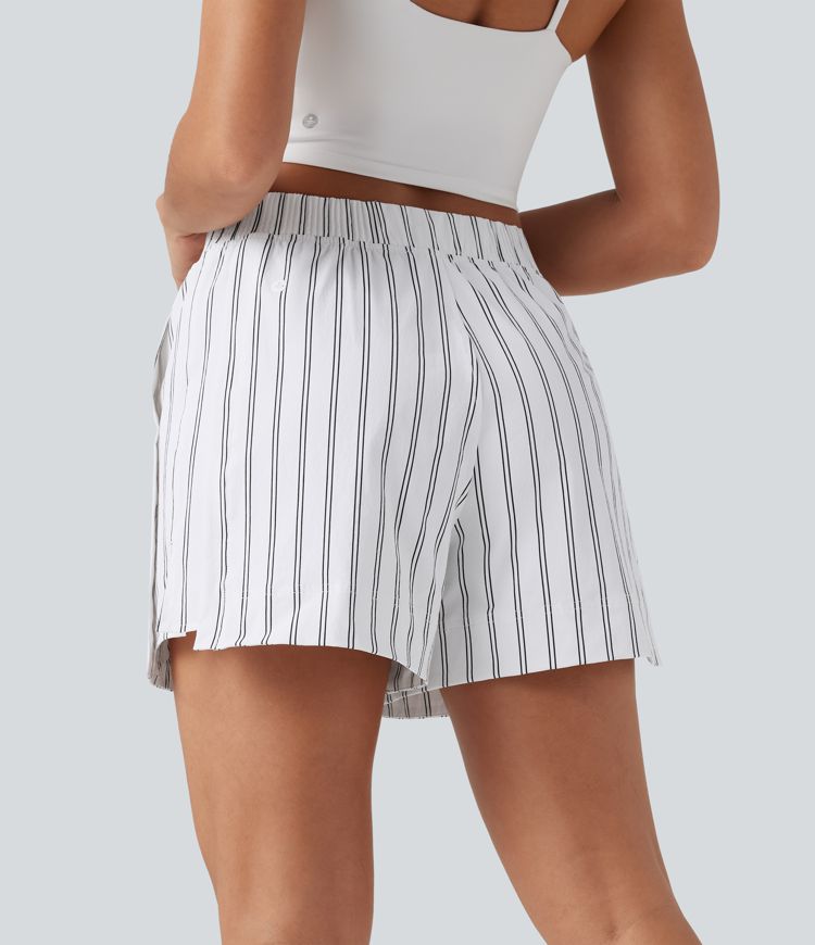 High Waisted Split Stripe Tennis Shorts with Pockets 4''