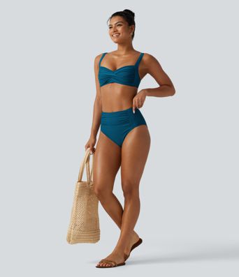 Adjustable Straps Twisted Ruched Built-in Bra Push-Up Tummy Control Bikini Set