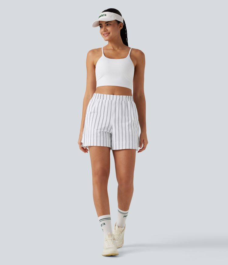 High Waisted Split Stripe Tennis Shorts with Pockets 4''
