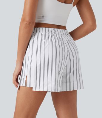 High Waisted Split Stripe Tennis Shorts with Pockets 4''
