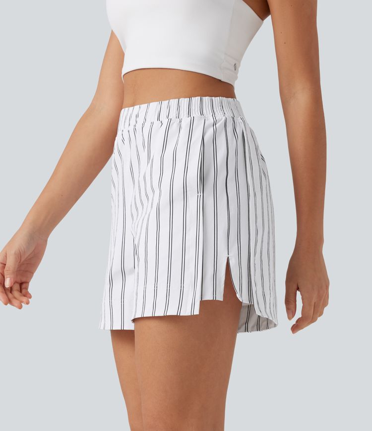 High Waisted Split Stripe Tennis Shorts with Pockets 4''