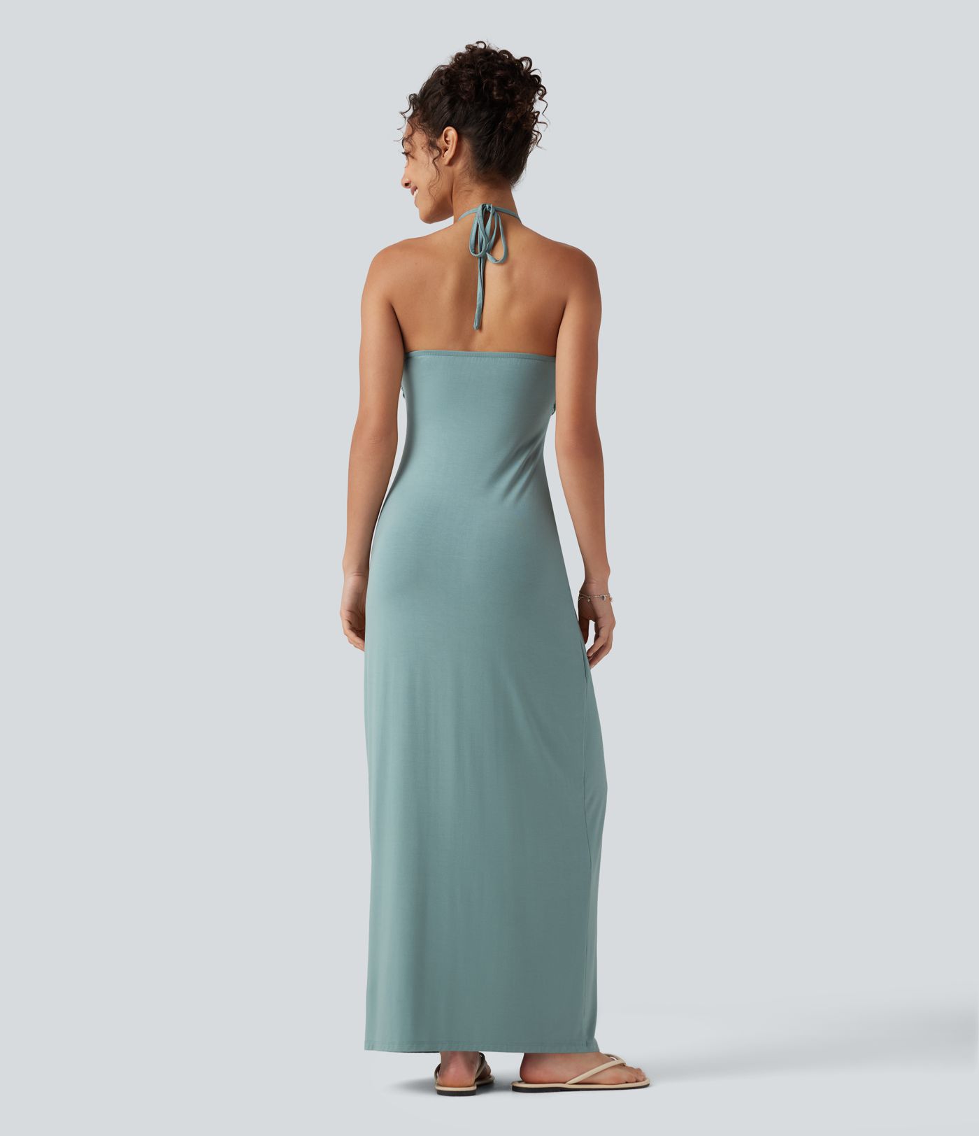 Halter Tie Back Built-in Bra Maxi Dress with Pockets