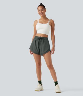 Shorts de running 2 en 1 de tiro medio con cordón, bajo curvado, malla a contraste, 3'' con bolsillos