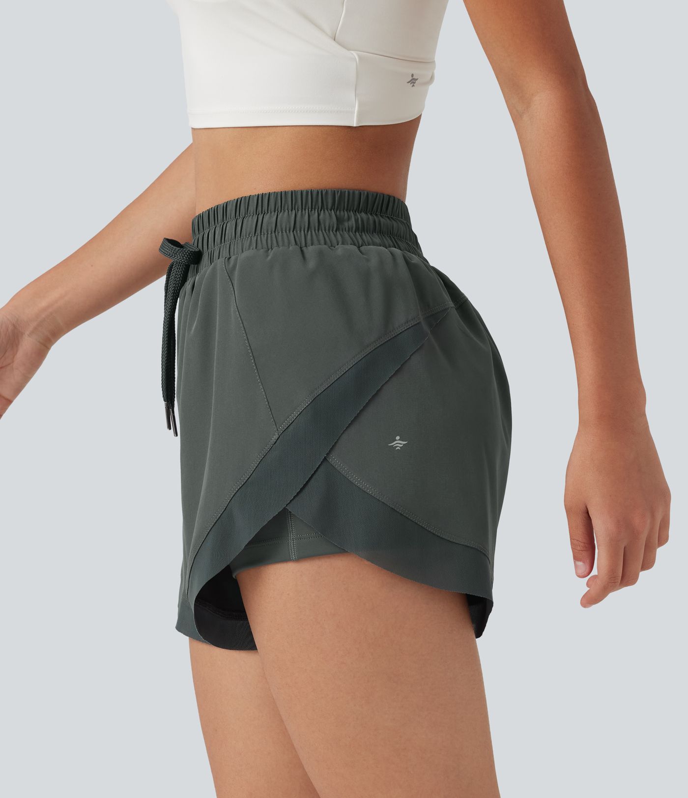 Shorts de running 2 en 1 de tiro medio con cordón, bajo curvado, malla a contraste, 3'' con bolsillos