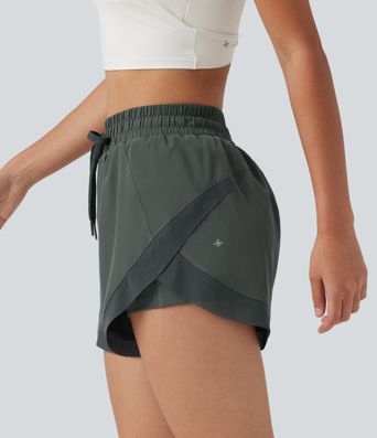 Shorts de running 2 en 1 de tiro medio con cordón, bajo curvado, malla a contraste, 3'' con bolsillos