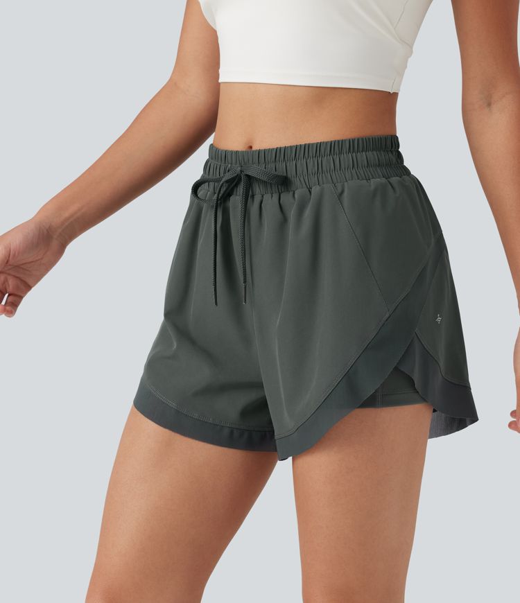 Shorts de running 2 en 1 de tiro medio con cordón, bajo curvado, malla a contraste, 3'' con bolsillos