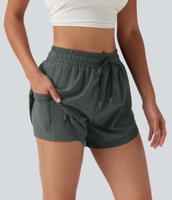 Shorts de running 2 en 1 de tiro medio con cordón, bajo curvado, malla a contraste, 3'' con bolsillos