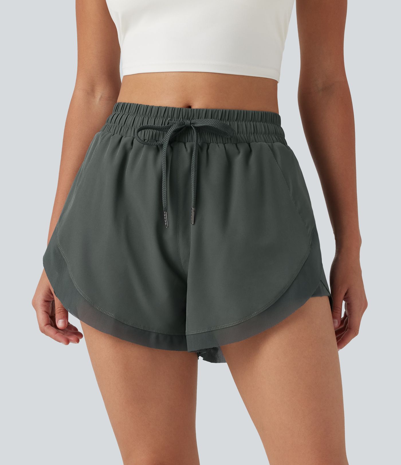 Shorts de running 2 en 1 de tiro medio con cordón, bajo curvado, malla a contraste, 3'' con bolsillos