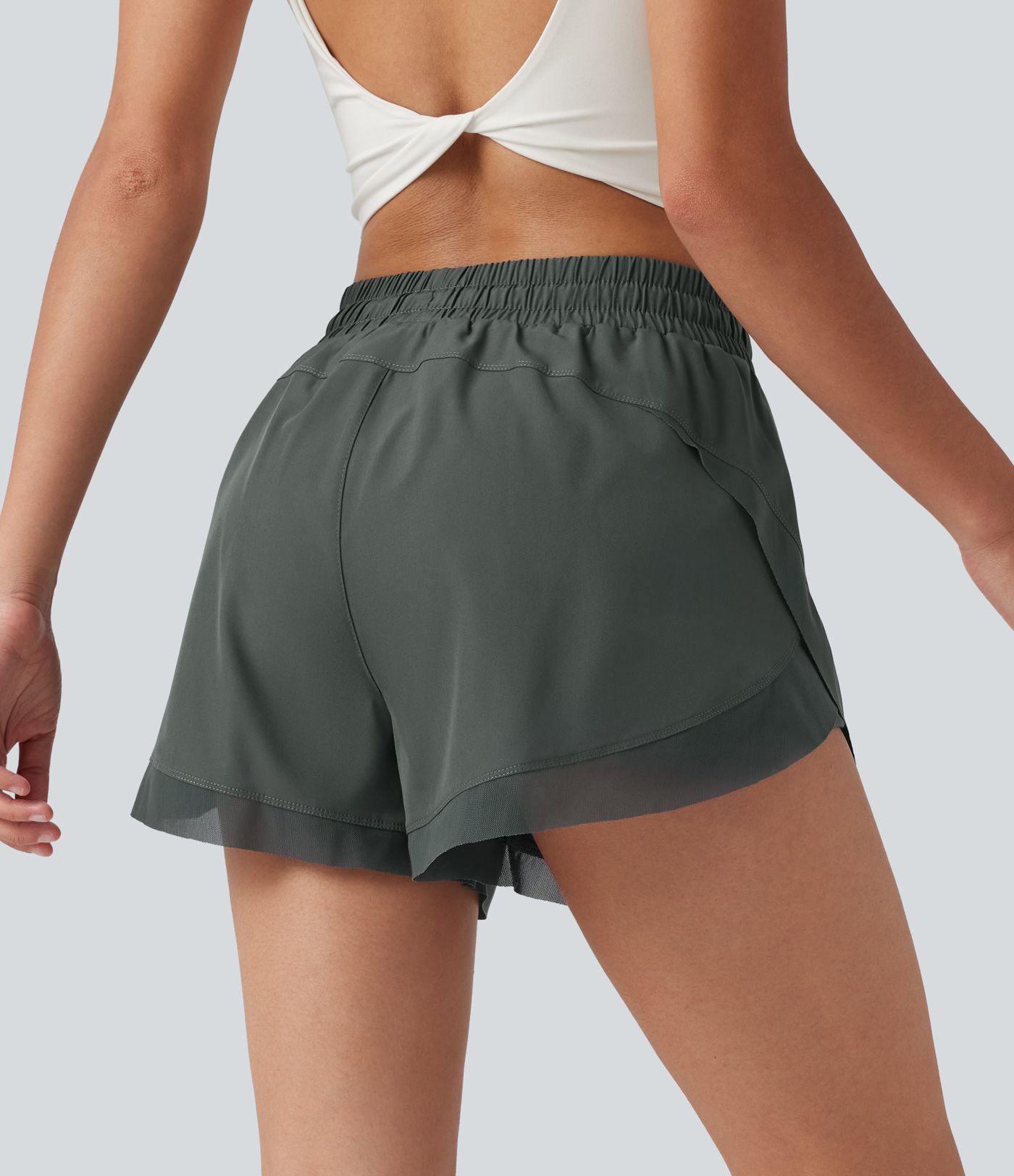 Shorts de running 2 en 1 de tiro medio con cordón, bajo curvado, malla a contraste, 3'' con bolsillos