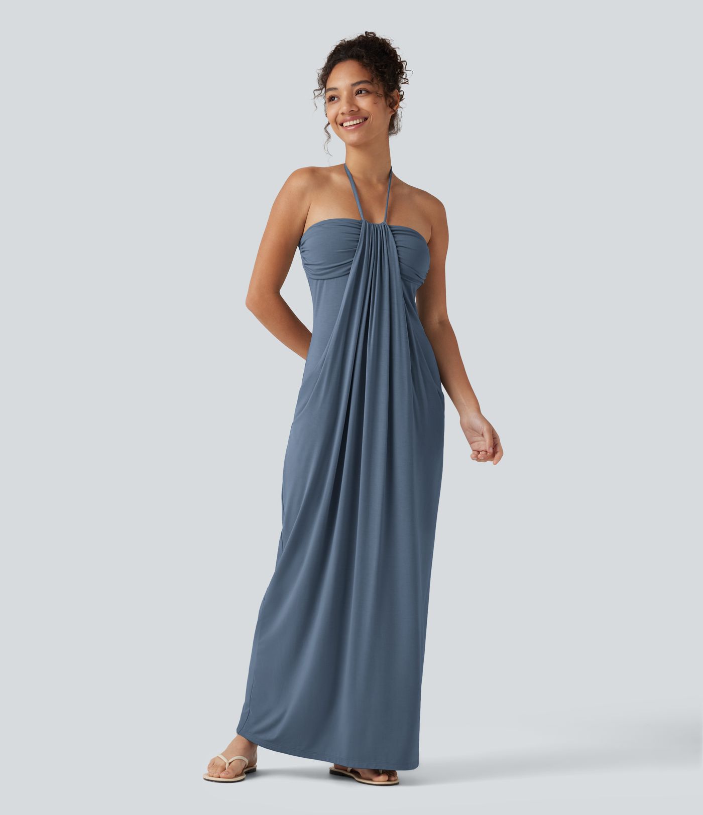 Halter Tie Back Built-in Bra Maxi Dress with Pockets Halter Tie Back Built-in Bra Maxi Dress with Pockets