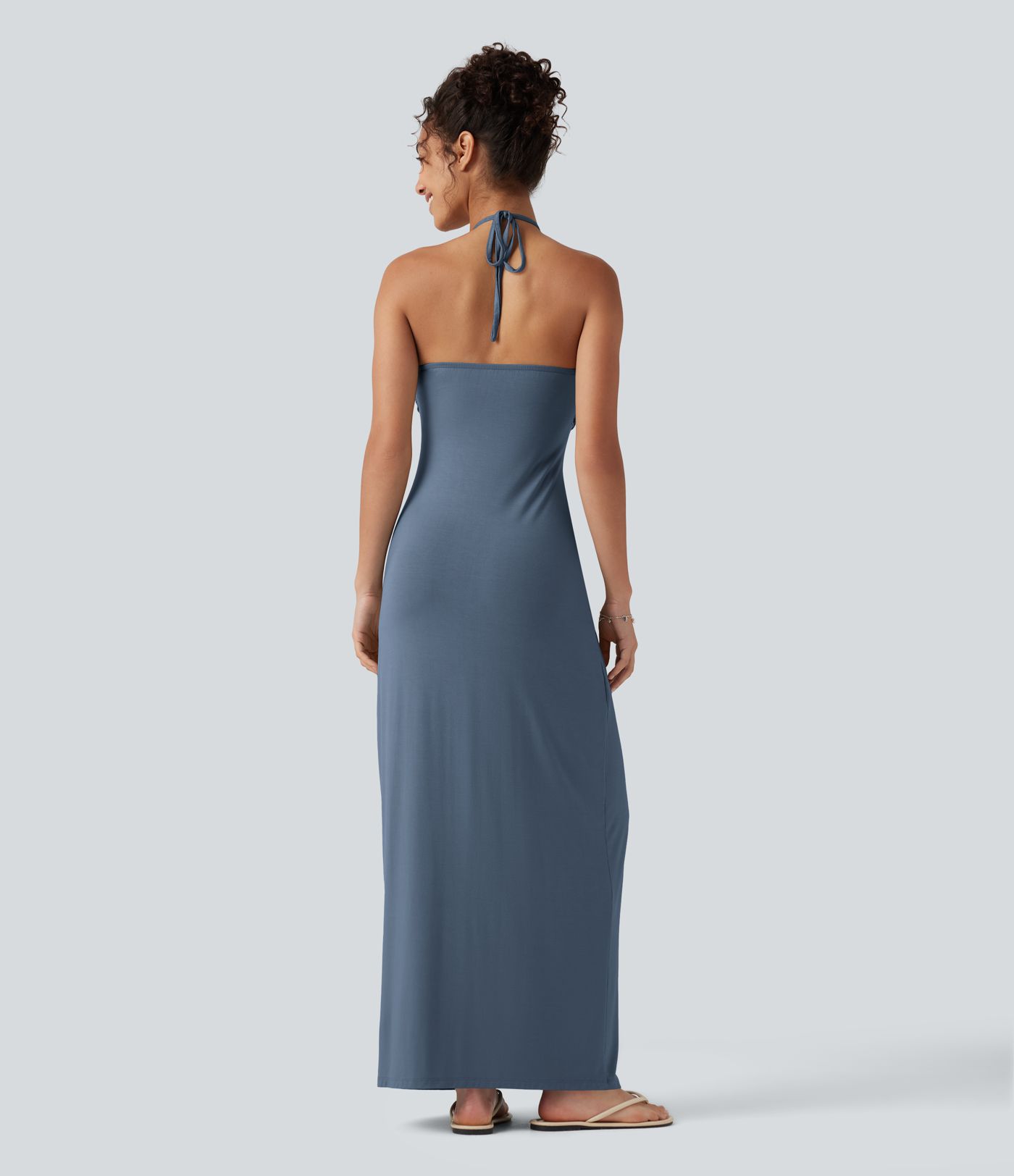Halter Tie Back Built-in Bra Maxi Dress with Pockets Halter Tie Back Built-in Bra Maxi Dress with Pockets
