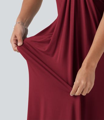 Halter Tie Back Built-in Bra Maxi Dress with Pockets