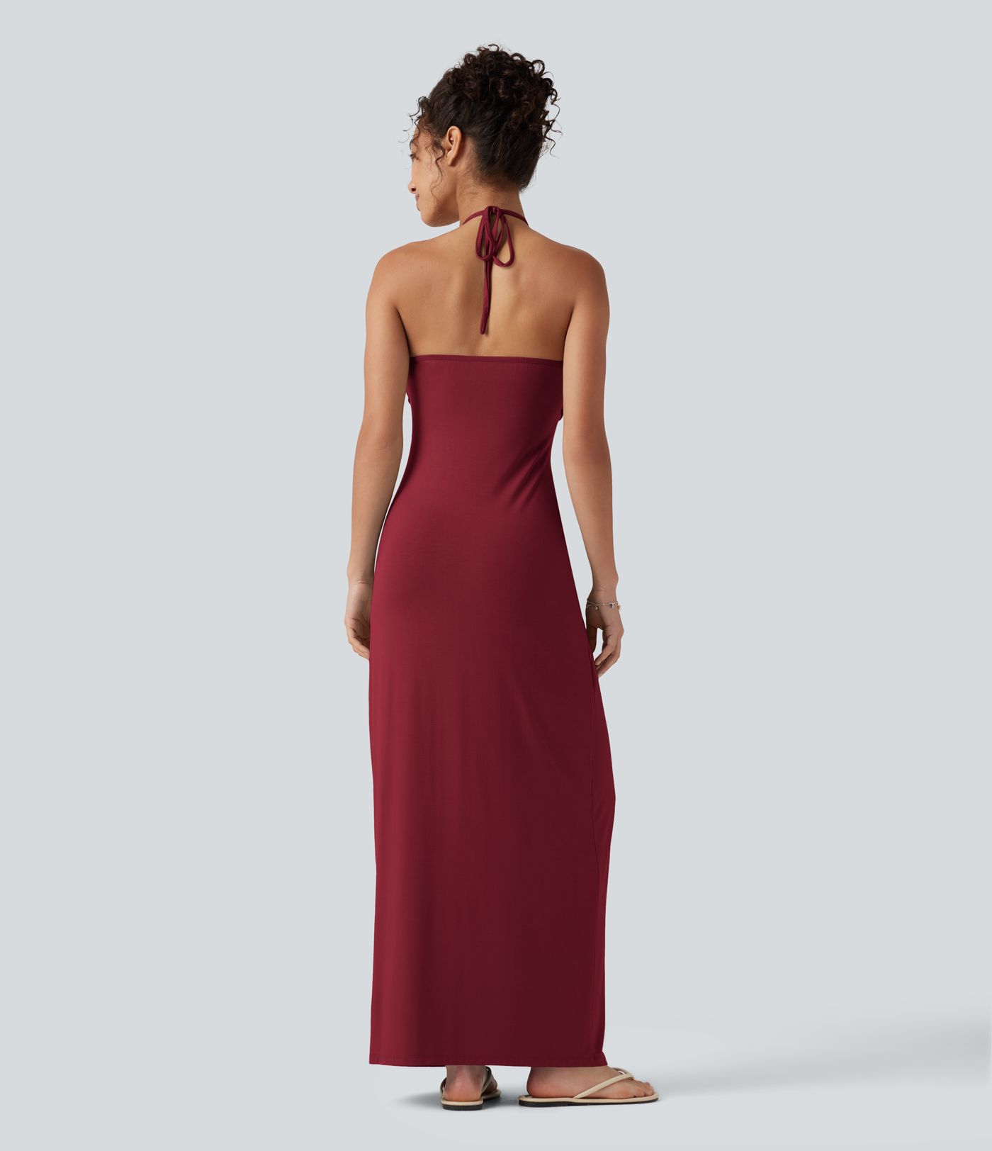 Halter Tie Back Built-in Bra Maxi Dress with Pockets