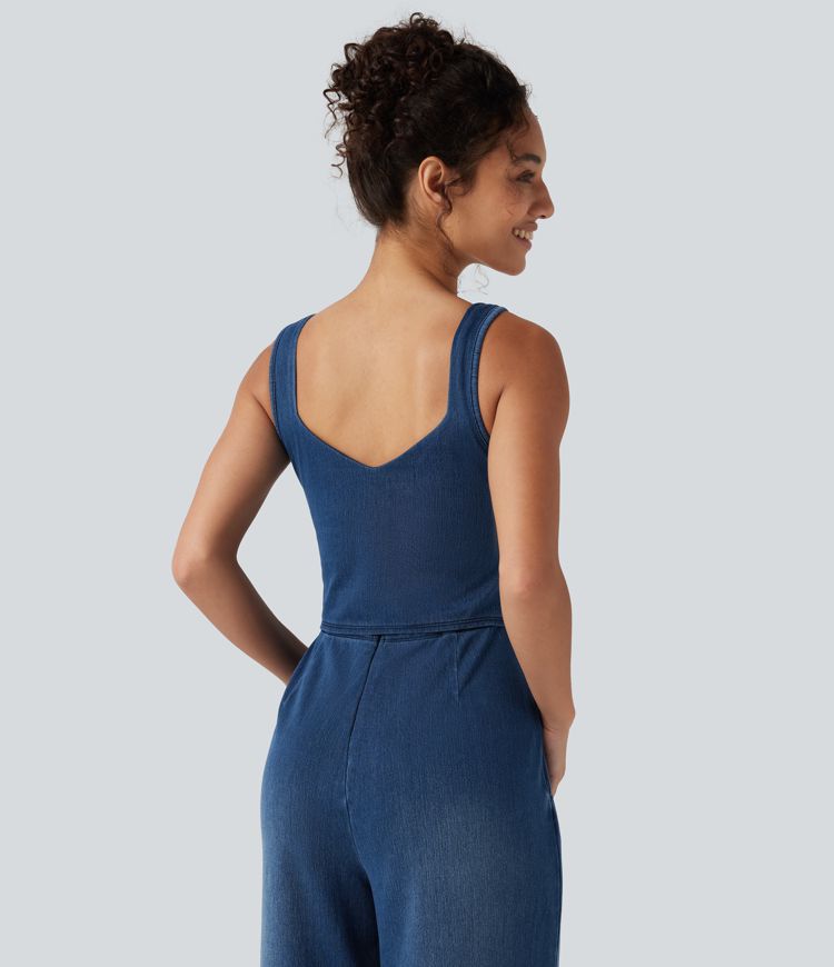 Halara Flex™ Built-in Bra Denim Casual Jumpsuit with Pockets-Easy Peezy Edition Halara Flex™ Built-in Bra Denim Casual Jumpsuit with Pockets-Easy Peezy Edition