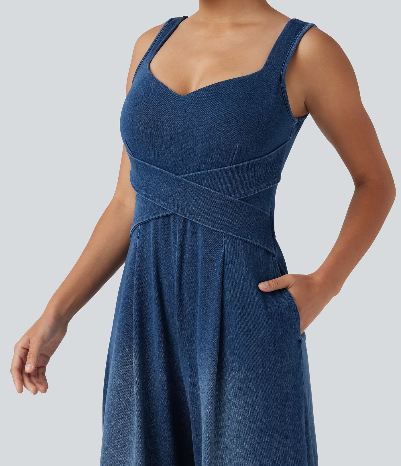 Halara Flex™ Built-in Bra Denim Casual Jumpsuit with Pockets-Easy Peezy Edition Halara Flex™ Built-in Bra Denim Casual Jumpsuit with Pockets-Easy Peezy Edition