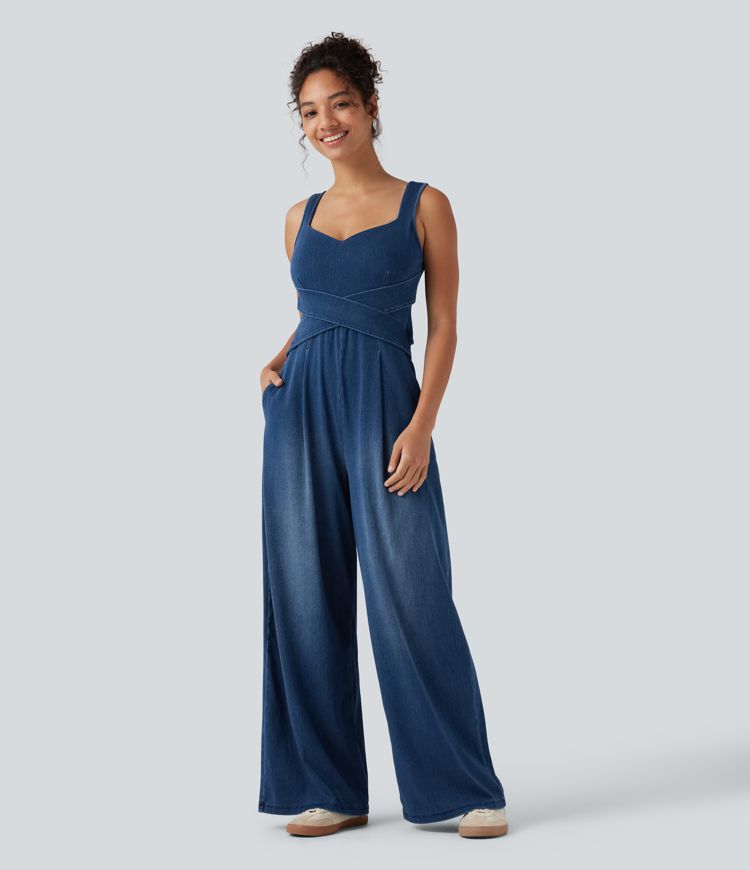 Halara Flex™ Built-in Bra Denim Casual Jumpsuit with Pockets-Easy Peezy Edition Halara Flex™ Built-in Bra Denim Casual Jumpsuit with Pockets-Easy Peezy Edition