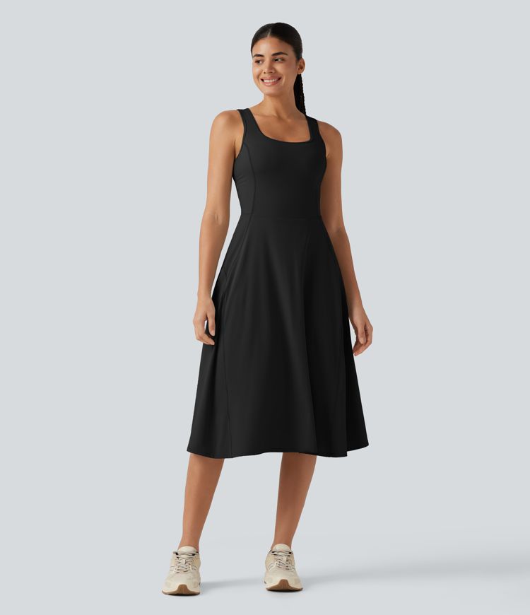 SoftlyZero™ Airy Square Neck Built-in Bra 2-in-1 Cool Touch Midi Dance Active Dress with Pockets-Easy Peezy Edition SoftlyZero™ Airy Square Neck Built-in Bra 2-in-1 Cool Touch Midi Dance Active Dress with Pockets-Easy Peezy Edition