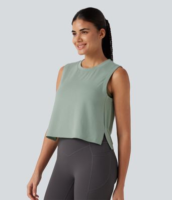 Round Neck High Low Quick Dry Workout Tank Top