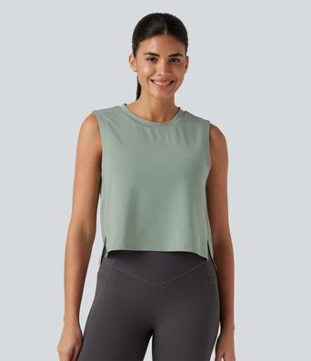 Round Neck High Low Quick Dry Workout Tank Top
