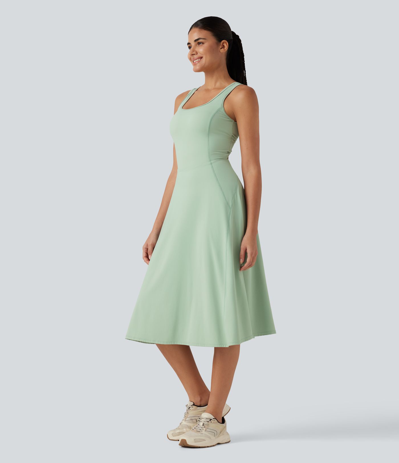 SoftlyZero™ Airy Square Neck Built-in Bra 2-in-1 Cool Touch Midi Dance Active Dress with Pockets-Easy Peezy Edition