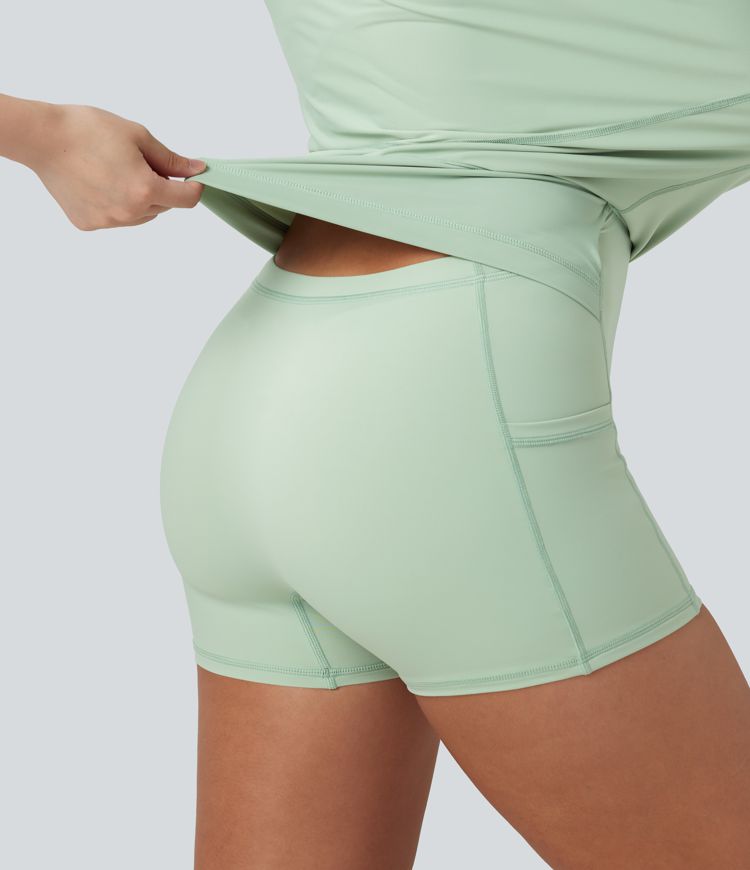 SoftlyZero™ Airy Square Neck Built-in Bra 2-in-1 Cool Touch Midi Dance Active Dress with Pockets-Easy Peezy Edition