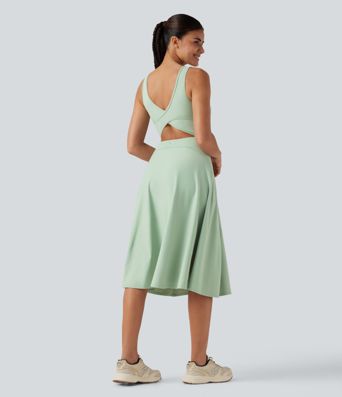 SoftlyZero™ Airy Square Neck Built-in Bra 2-in-1 Cool Touch Midi Dance Active Dress with Pockets-Easy Peezy Edition
