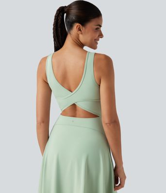 SoftlyZero™ Airy Square Neck Built-in Bra 2-in-1 Cool Touch Midi Dance Active Dress with Pockets-Easy Peezy Edition