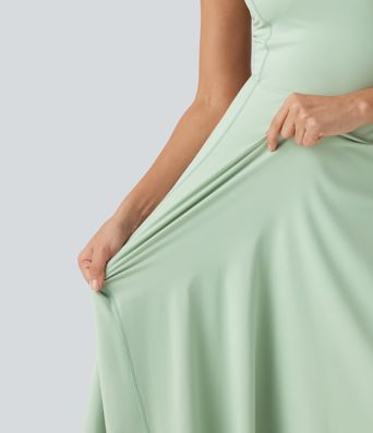 SoftlyZero™ Airy Square Neck Built-in Bra 2-in-1 Cool Touch Midi Dance Active Dress with Pockets-Easy Peezy Edition