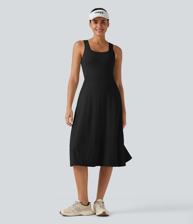 SoftlyZero™ Airy Square Neck Built-in Bra 2-in-1 Cool Touch Midi Dance Active Dress with Pockets-Easy Peezy Edition SoftlyZero™ Airy Square Neck Built-in Bra 2-in-1 Cool Touch Midi Dance Active Dress with Pockets-Easy Peezy Edition