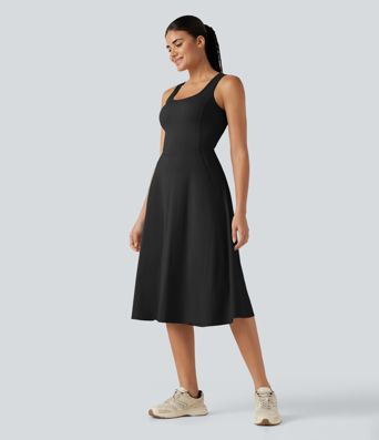 SoftlyZero™ Airy Square Neck Built-in Bra 2-in-1 Cool Touch Midi Dance Active Dress with Pockets-Easy Peezy Edition SoftlyZero™ Airy Square Neck Built-in Bra 2-in-1 Cool Touch Midi Dance Active Dress with Pockets-Easy Peezy Edition