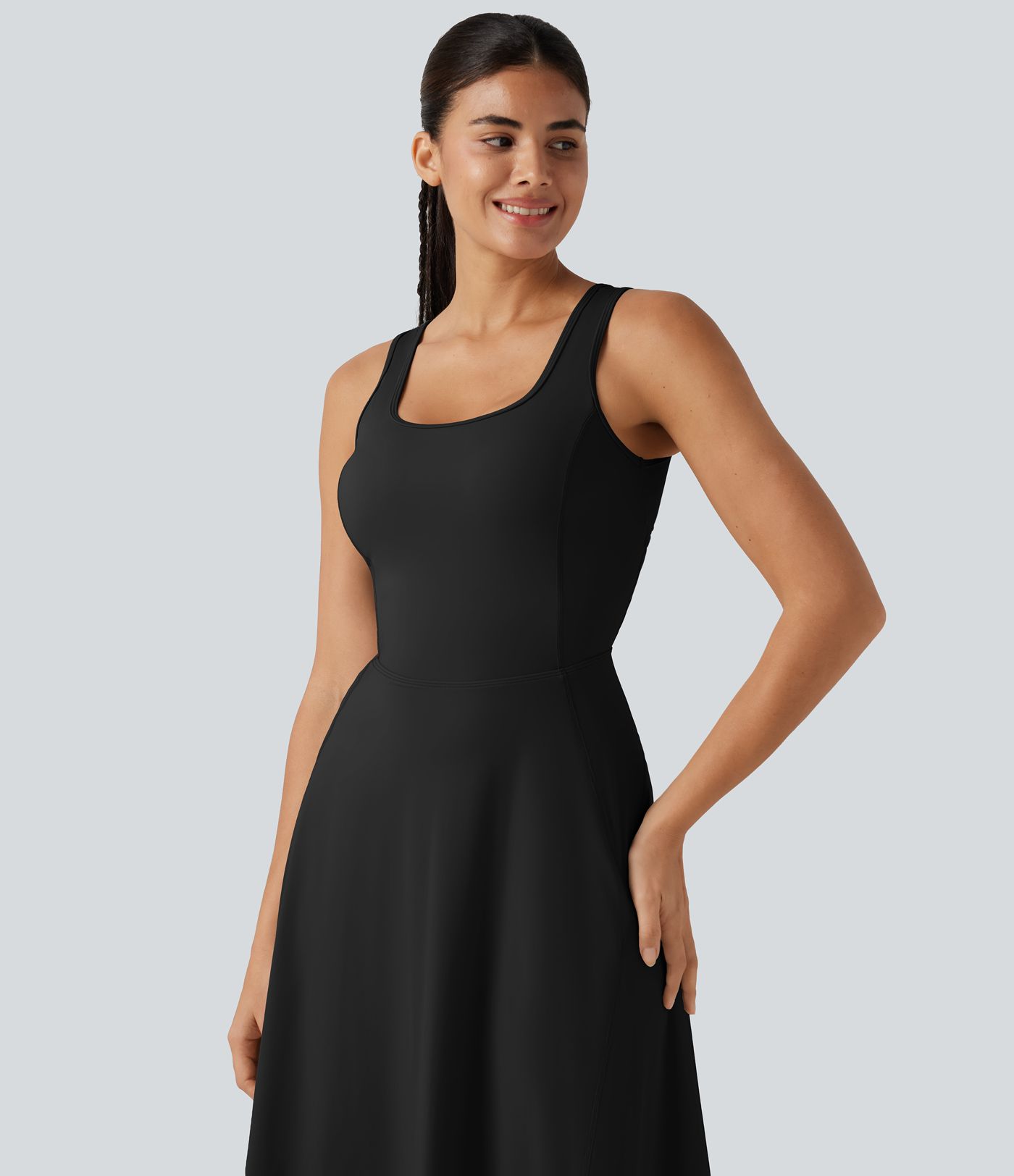SoftlyZero™ Airy Square Neck Built-in Bra 2-in-1 Cool Touch Midi Dance Active Dress with Pockets-Easy Peezy Edition SoftlyZero™ Airy Square Neck Built-in Bra 2-in-1 Cool Touch Midi Dance Active Dress with Pockets-Easy Peezy Edition