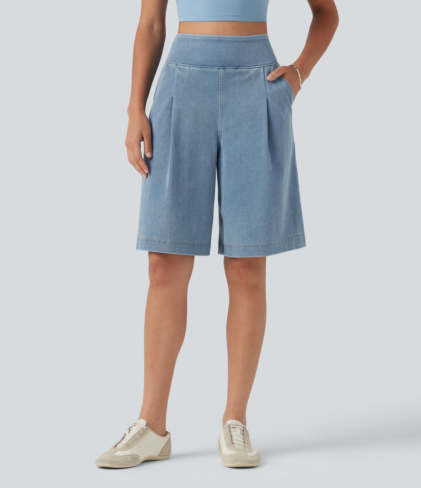 Halara Flex™ High Waisted Denim Casual Baggy Shorts 10'' with Pockets Halara Flex™ High Waisted Denim Casual Baggy Shorts 10'' with Pockets