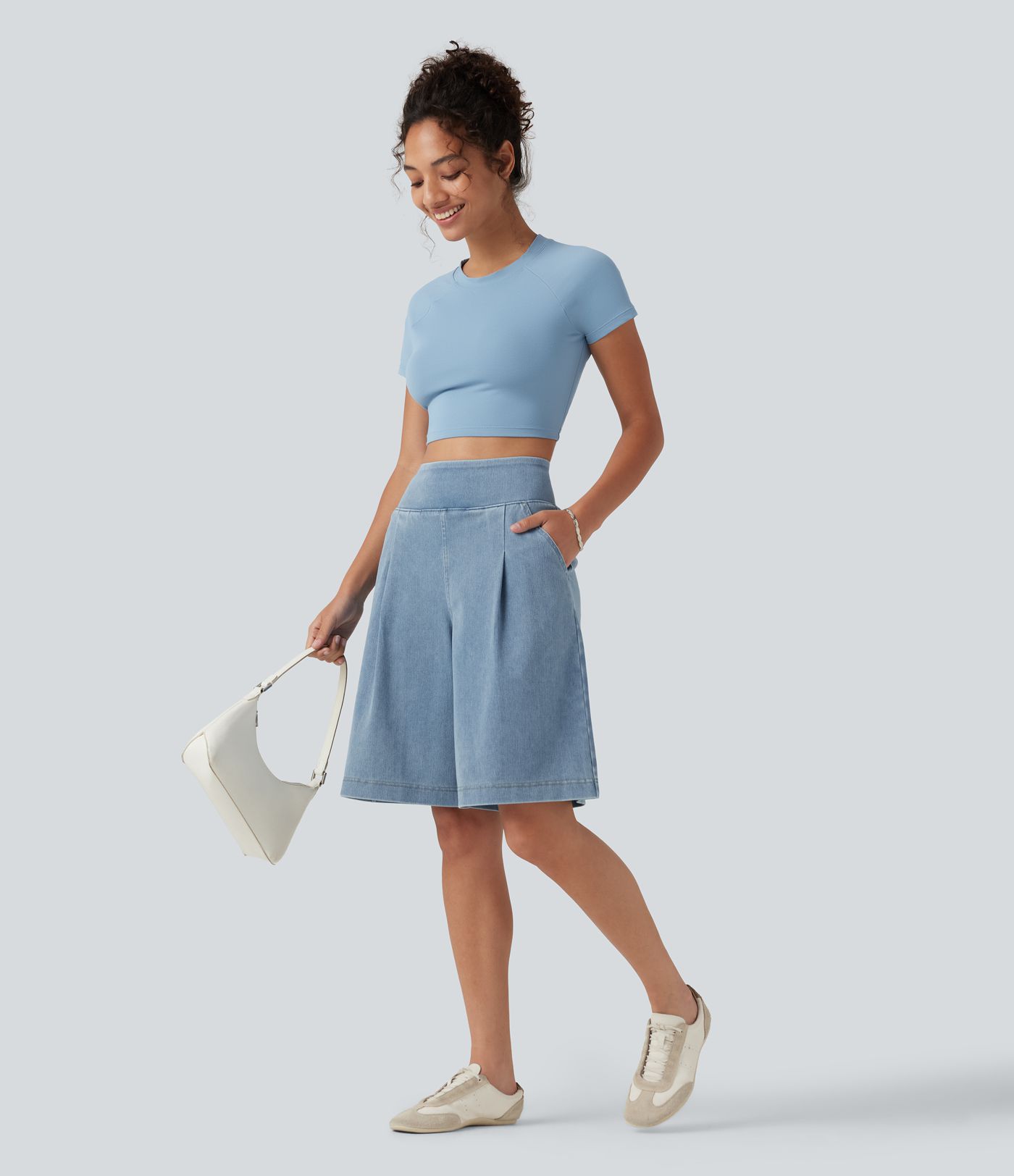 Halara Flex™ High Waisted Denim Casual Baggy Shorts 10'' with Pockets Halara Flex™ High Waisted Denim Casual Baggy Shorts 10'' with Pockets