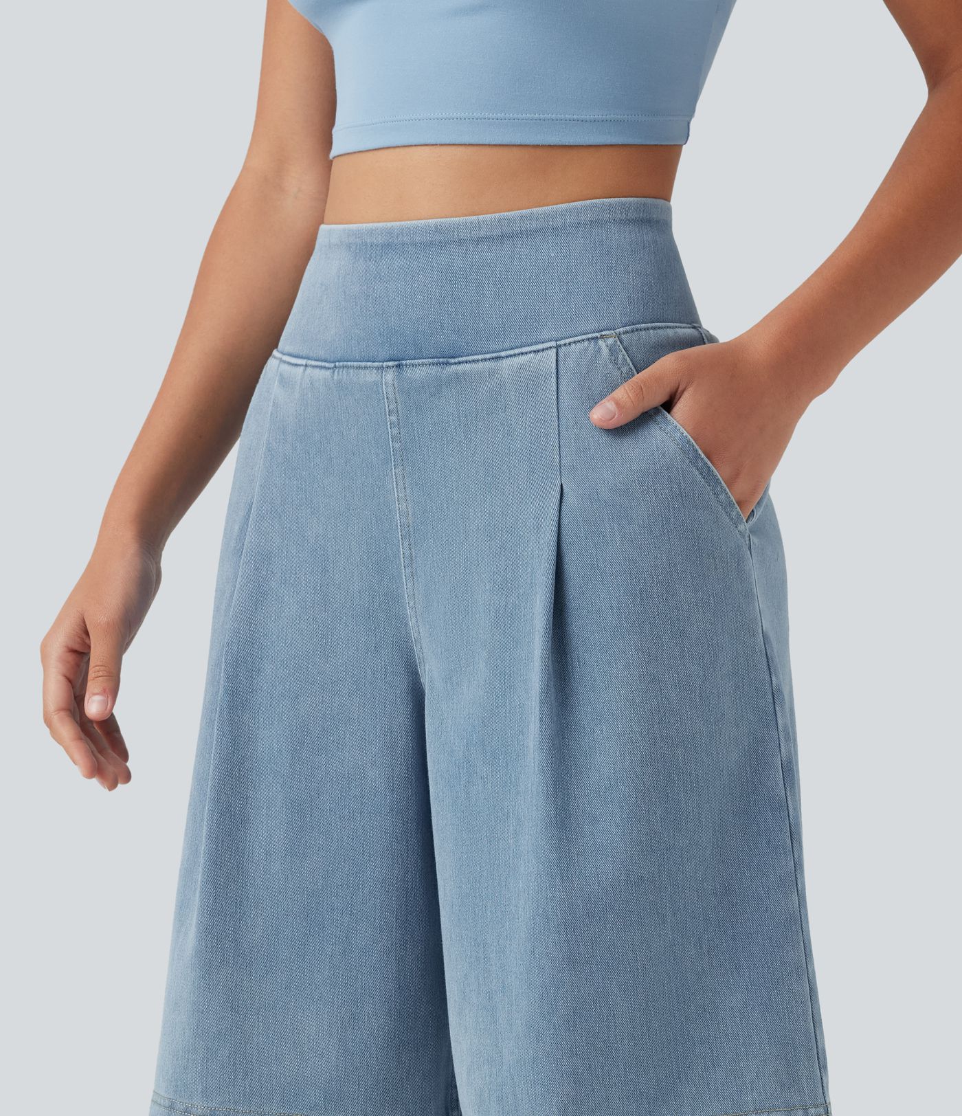 Halara Flex™ High Waisted Denim Casual Baggy Shorts 10'' with Pockets Halara Flex™ High Waisted Denim Casual Baggy Shorts 10'' with Pockets