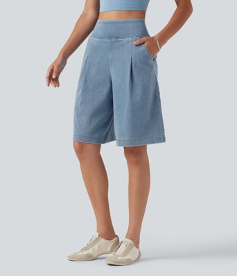 Halara Flex™ High Waisted Denim Casual Baggy Shorts 10'' with Pockets Halara Flex™ High Waisted Denim Casual Baggy Shorts 10'' with Pockets