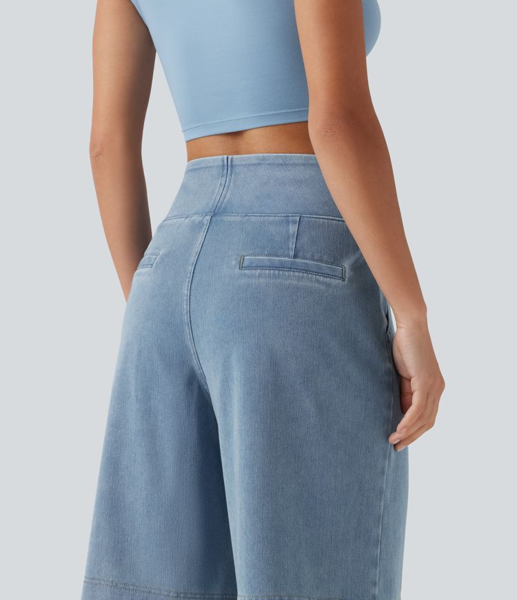Halara Flex™ High Waisted Denim Casual Baggy Shorts 10'' with Pockets Halara Flex™ High Waisted Denim Casual Baggy Shorts 10'' with Pockets