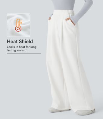 High Waisted Pocket Wide Leg Fleece Casual Pants