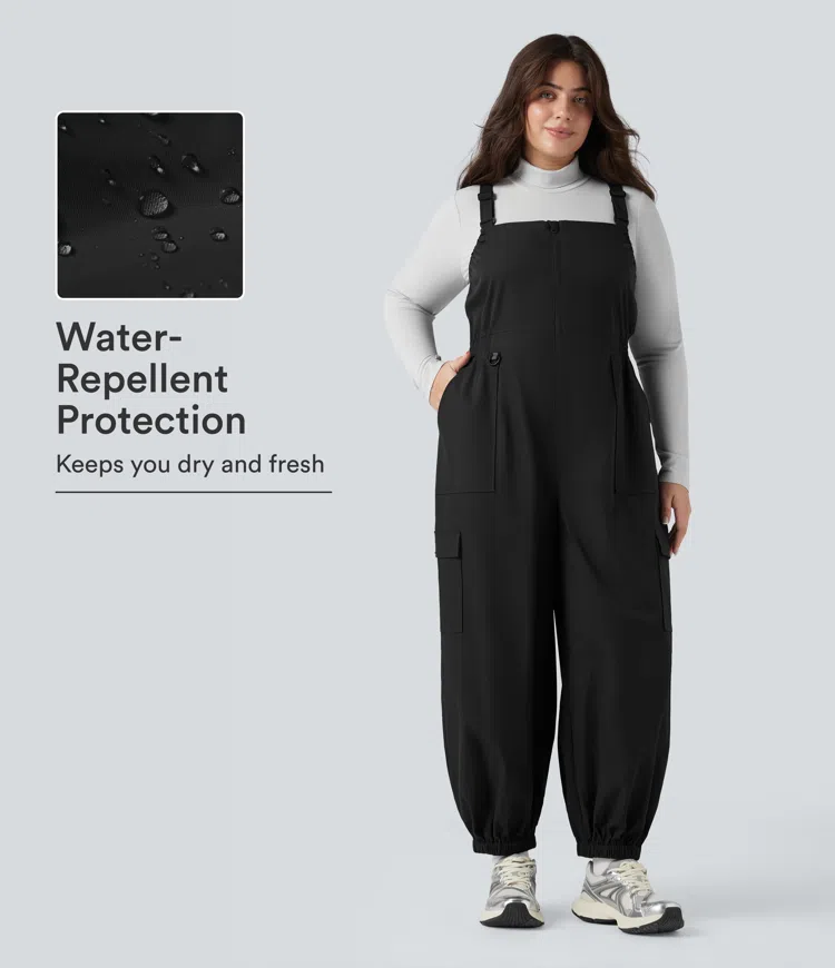 Negro Water Repellent Wear-Resistant Zipper Pockets Hiking Plus Size Overalls / 1