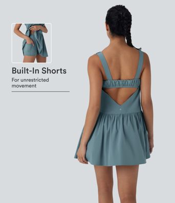 Breezeful™ Cut Out Ruched 2 Piece Mini Quick Dry Pickleball Active Dress with Pocket