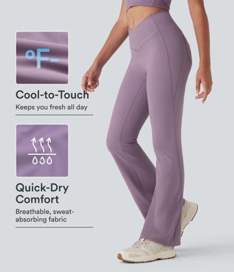 Halara UltraSculpt™ Cool Quick Dry V-Shaped High Waisted Tummy Control Hiking Flare Leggings-UPF 50+ with Pockets